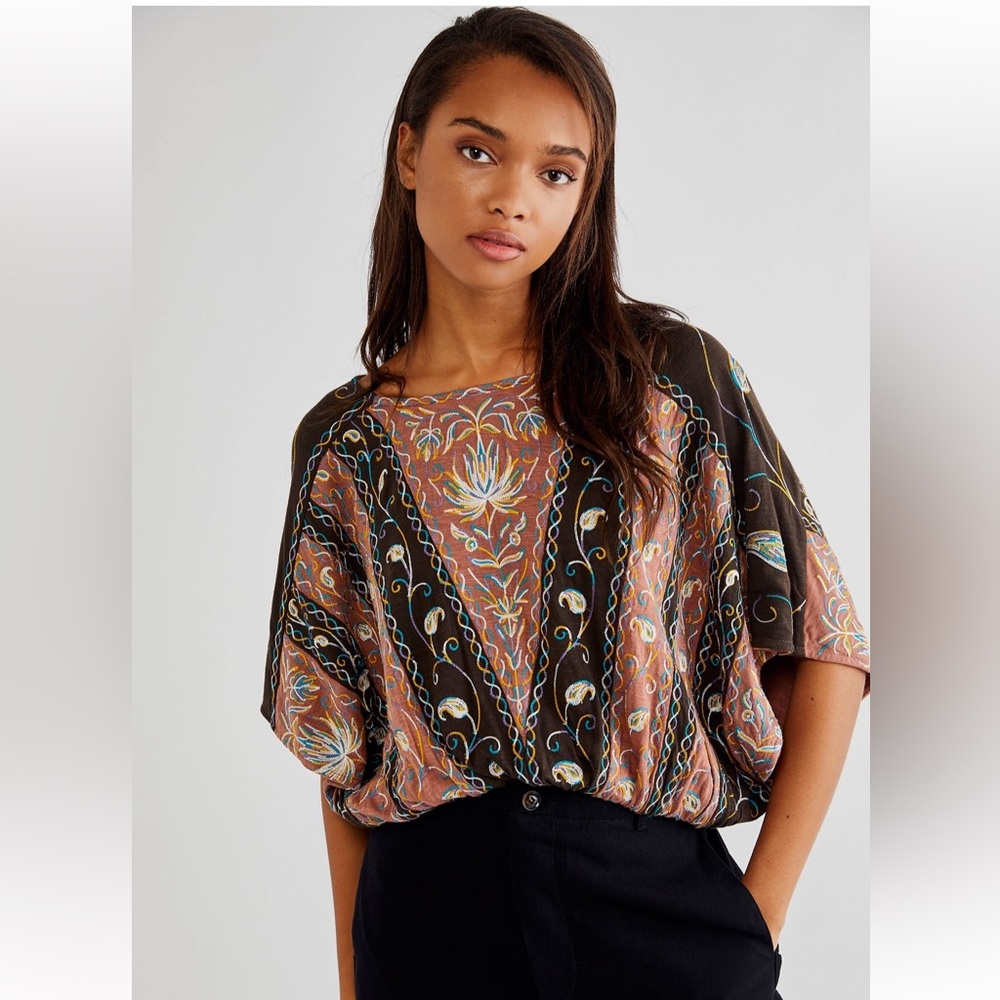 Free People Valley Cropped Embroidered Open Back / Backless Top